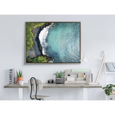 Sylvie Maui Black Sand Beach 1 by Rachel Dowd Framed Wall Canvas Gray - Kate & Laurel All Things Decor