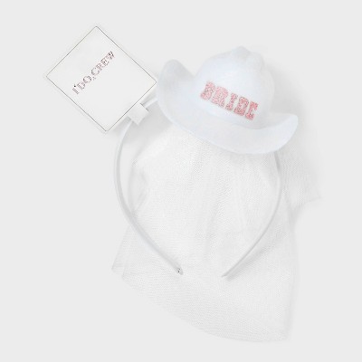 Bride Cowboy Hat Headband with Veil - White