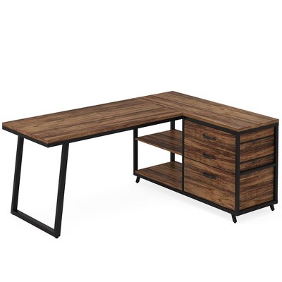 Resenkos Computer Desk, Gaming Desk,53" Reversible L-Shaped Computer Desk With 3 Drawers & Shelves,Rustic
