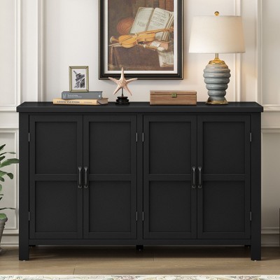 CAVINAS Modern 4-Doors Entryway Sideboard Cabinet with Window Design,Wooden Buffet Cabinet with Storage for Kitchen,Dining Room