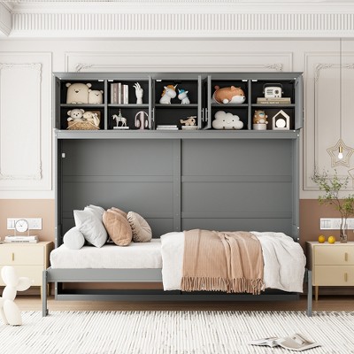 Whisen Modern Design Murphy Bed, Folded into a Cabinet with Top Cabinets
