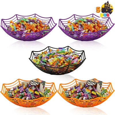 Joyfy 5pcs Halloween Plastic Spider Web Bowls Candy Basket, Candy Bowl Tableware Decorations, Halloween Candy Dish Trick or Treat Party Supplies
