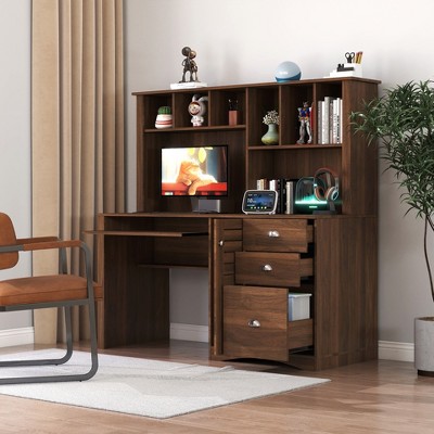 GDFStudio Rosalind Rustic Office Desk with Hutch