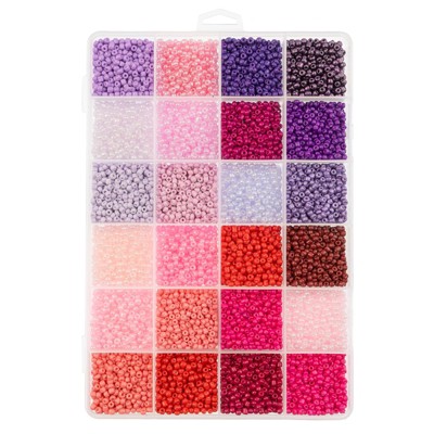 John Bead 300g Assorted Glass Seed Beads 8/0, 24 Colors Red & Purple Palette Palette Round Bead for DIY Crafts Jewelry Making Bead Box