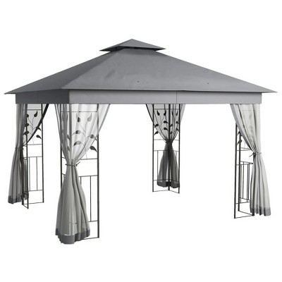 Resenkos Outdoor Garden Gazebo, Sunshade Gazebo Canopy,10' x 11.5' Double Roof Outdoor Gazebo Canopy Shelter w/Tree Motifs Corner Frame and Netting,