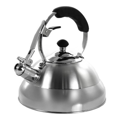 MegaChef 2.7L Stovetop Whistling Kettle - Brushed Silver: Stainless Steel Teapot, Induction & Gas Compatible