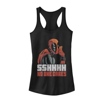 Juniors Womens Marvel Deadpool No One Cares Racerback Tank Top