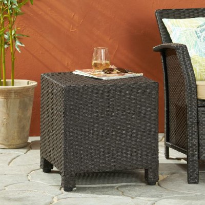 CAVINAS 18" Cube Patio Side Table, Weather-Resistant Woven Design Outdoor End Table, Rattan  Patio End Tables for Patio, Outdoor Sofa Side Table