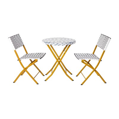 Emma & Oliver Ciel Three Piece Folding Bistro Set in PE Rattan with Metal Frames for Indoor and Outdoor Use