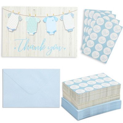 Pipilo Press 60 Pack Baby Shower Thank You Cards with Blue Envelopes for Boy - 6 x 4-inch with 60 Stickers