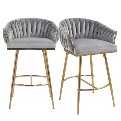 Hrinhom Set of 2 Bar Stools,Velvet Counter Height Bar Stools,Metal Golden Legs