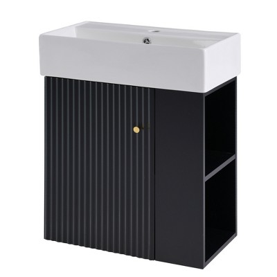 Dexmalle Black 21.6 inch Modern Floating Bathroom Vanity with Right side storage