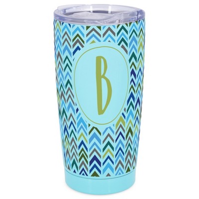 Elanze Designs B Monogram Herringbone Arrows Wrap-Around Design 20 Ounce Stainless Steel On-The-Go Coffee Mug, Thermal Travel Tumbler with Leak
