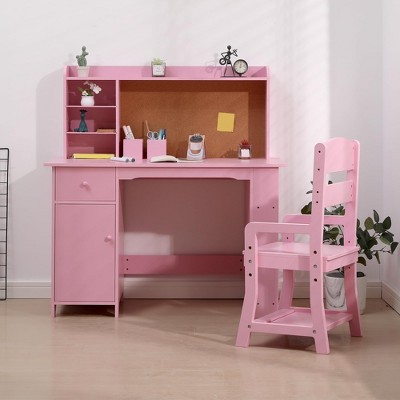 Kids desk and chair set, wooden study table with storage shelf, notice board, kids study table set, writing desk for boys and girls