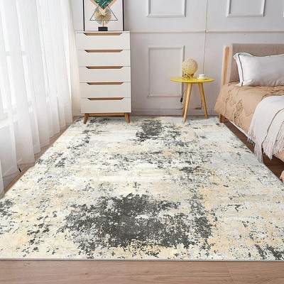Abstract Watercolor Area Rug Contemporary Multi Living Room Rug Transitional Distressed Non Slip Washable Rugs