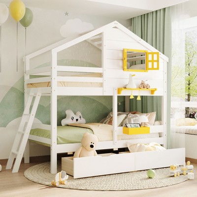 Whisen Twin over Twin Bunk Bed with 2 Drawers, Playhouse-inspired Style