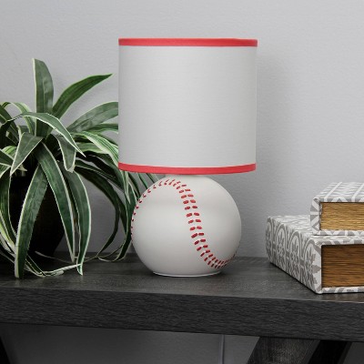 Simple Designs 10.7" SportsLite Mini Baseball Table Lamp Mancave White and Red