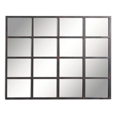 Glass Window Pane Inspired Wall Mirror Black - Olivia & May: Industrial Style, 45x35.38", Iron Frame