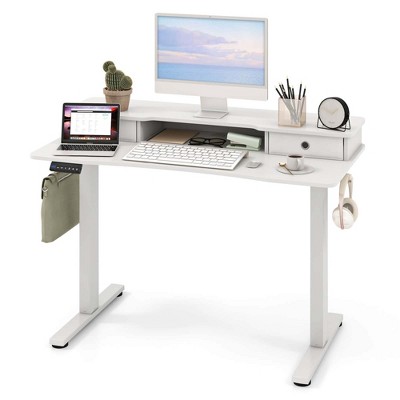 Costway 48"x 24" Electric Standing Desk with 2 Drawers Monitor Stand Storage Shelf Brown/Black/White