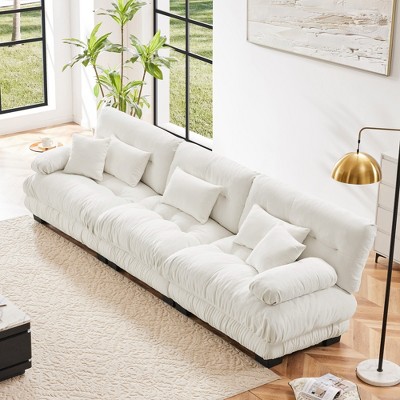DOMETOUR 3-Seater Sectional Sofa Modular Deep Seat Sofa Couch , Chenille Sofa Soft Comfy Upholstered Furniture for Living Room,Chenille