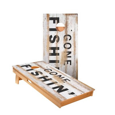 Skip's Garage | Distressed Wood Gone Fishin Cornhole Boards - ACA Star Series