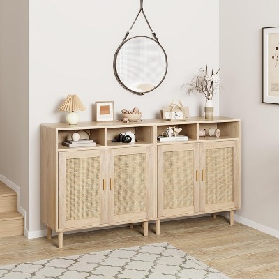 Modern Rattan Sideboard - Two Door Storage Cabinet with Shelves, 36 Inches Tall, Natural