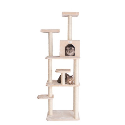 GleePet GP78748 74-Inch Real Wood Cat Tree With Seven Levels, Beige/Silver Gray