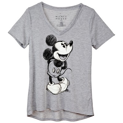 Womens Disney Mickey Mouse Pencil Sketch Juniors V-Neck T-Shirt