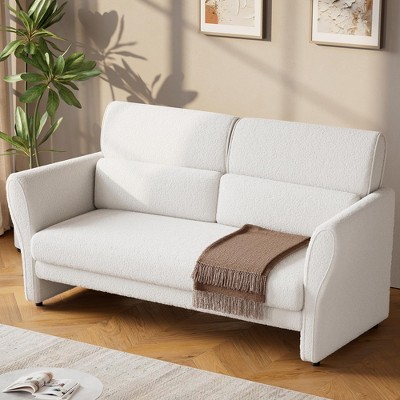 57" Modern Loveseat Sofa, Boucle Small Couch with High Backrest and Removable Lumbar Pillows