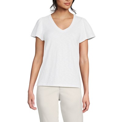 Lands' End Women's Slub Flutter Sleeve V-Neck T-Shirt
