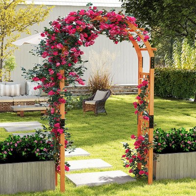 Tramull 7.7 ft Wooden Garden Arbor Arch with Trellis Sides for Climbing Plants, Weddings & Outdoor Decor