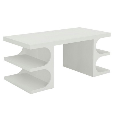 Resenkos Computer Desk, Office Study Desk 62" Executive Desk, Modern Office Computer Desk with Storage Shelves,White