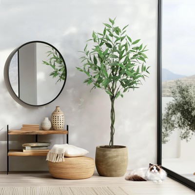 Artificial Tree Plant Eucalyptus Tree 5 FT Tall, Modern Large Fake Plant Decor in Pot for Indoor Outdoor,Home Office Ideal Housewares Gift Decoration