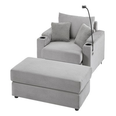 CLIHOME 41.7" Modern Style Single Sofa Sofa Couch with Storage Space, A Movable Ottoman, Two USB Ports, Two Cup Holders