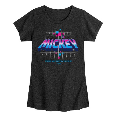 Girls' - Disney - Mickey Gamer Logo Press Button Fitted Short Sleeve Graphic T-Shirt