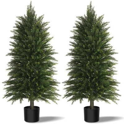 3ft/4ft Artificial Cedar Trees 2 Pack Indoor Outdoor Faux Cedar Topiary Plants in Pots Realistic Greenery Home Decor UV Resistant No Maintenance