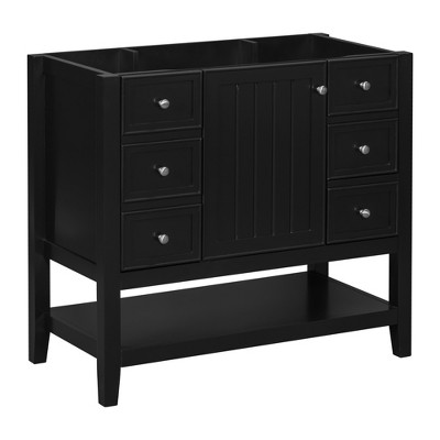 ChicFurnit 36 Inch Bathroom Vanity without Sink Freestanding Bathroom Vanity Base with 1 Cabinet and 3 Drawers for Bathroom, Blue/Black