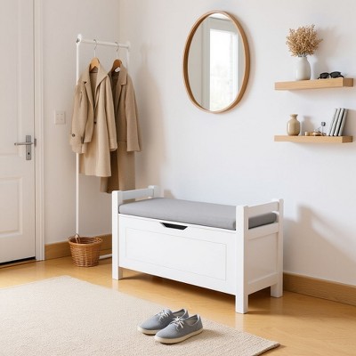 Homy Casa Storage Bench with Cushion Seat and Hidden Compartment for Entryway or Bedroom, White, Gray