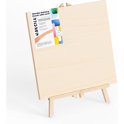HANSILK Wooden Canvas Panels with Easel Set -Complete Art Supplies for Artists, Includes 16x9 Easel, 12x12 Wooden Canvas Panels