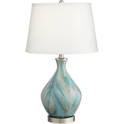 360 Lighting Coastal Accent Table Lamp with Table Top Dimmer 22" High Blue Gray Glazed Glass White Fabric Tapered Drum for Bedroom (Color May Vary)