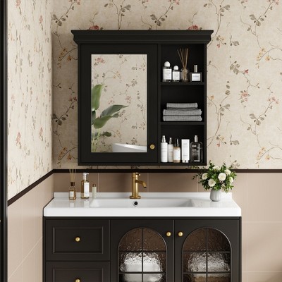 Okak Bathroom Storage Wall Cabinet with Mirror, Wall Mounted Mirror Cabinet, Over the Toilet Storage Cabinet