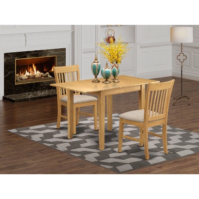 HomeStock Belmont 3Pc Dining Set Contains a Small Dining Table and 2 Kitchen Chairs with Linen Fabic Seat, Oak Finish