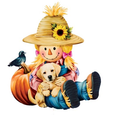 Collections Etc Girl Scarecrow and Puppy Outdoor Garden Stake