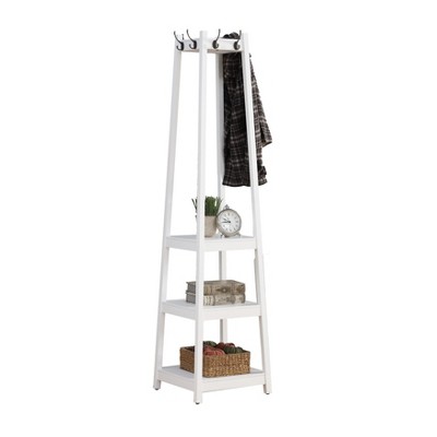 OUTSUPPLY 3-Tier Wood Coat Rack with Storage Shelves & Hooks, Space-Saving Entryway Organizer for Coats, Hats, Shoes