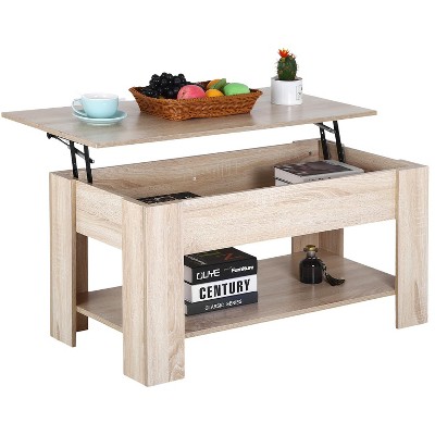 FDW Coffee Tables with Hidden Compartment and Storage Shelf Wooden Lift Tabletop Dining Table for Living Room Home