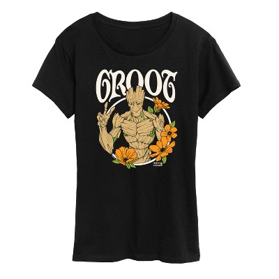 Women's - Marvel - Guardians of the Galaxy Groot Peace Flowers Short Sleeve Graphic T-Shirt