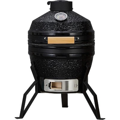 Acekool 13" Ceramic Charcoal Grill - Portable Egg-Style Cooker with Stand, Stainless Grate & Heat Deflectors for Outdoor BBQ & Baking