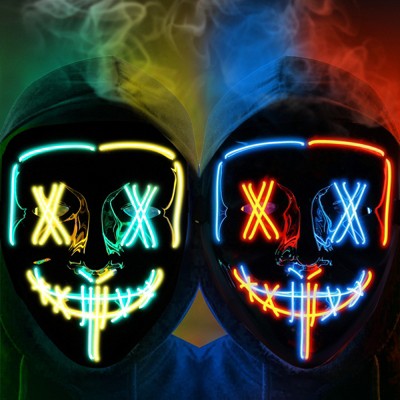 2PACK Halloween Led Mask skeleton Gloves Set,Light Up Scary Mask Purge Mask with LED Glow Gloves for Halloween Costume.