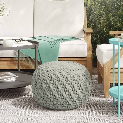 WyndenHall Cora Round Knitted PET Polyester Pouf Light Gray