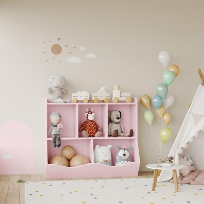 Stylish Wooden Toy Shelf, Toy Storage and Organization Shelf, Double-Layer Children's Bookshelf,